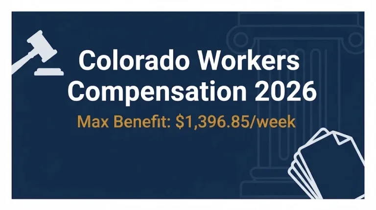 Colorado workers compensation 2026 banner showing $1,396.85 max weekly benefit.
