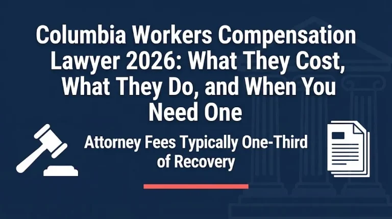 Columbia workers compensation lawyer 2026 guide showing fee structure and claim information.