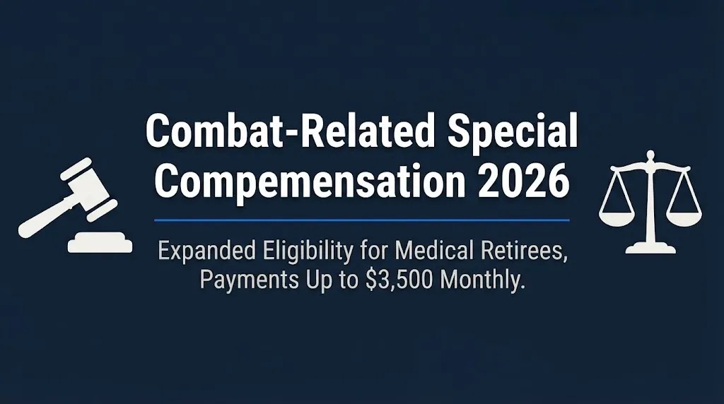 Combat-Related Special Compensation 2026 banner showing expanded eligibility and monthly payments up to $3,500.