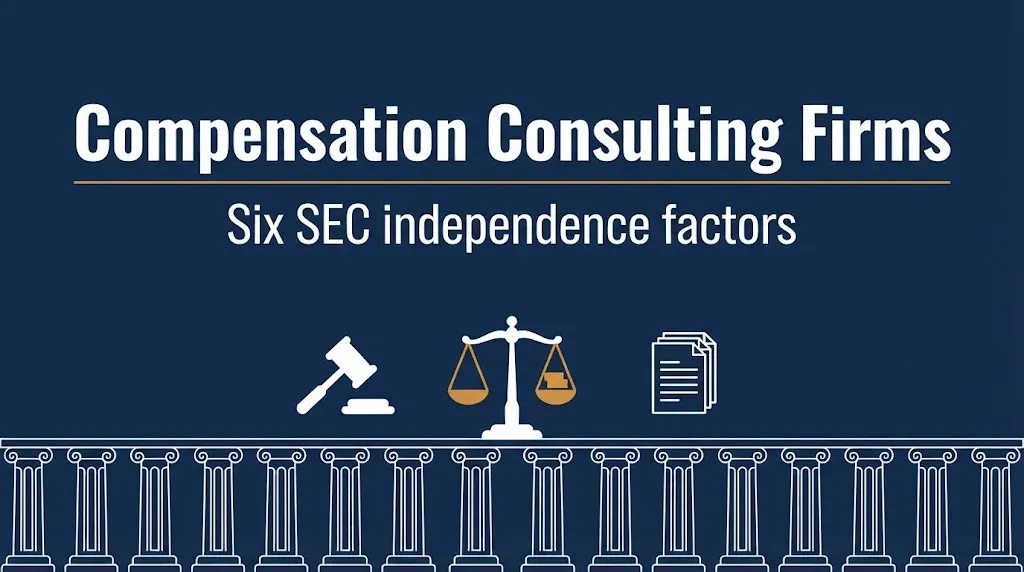 Compensation consulting firms 2026 banner highlighting six SEC independence factors