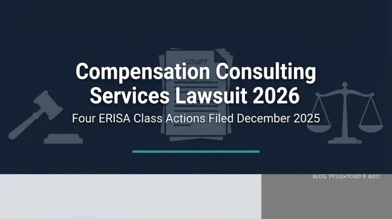 Compensation consulting services lawsuit 2026 hero banner with gavel and scales graphics.