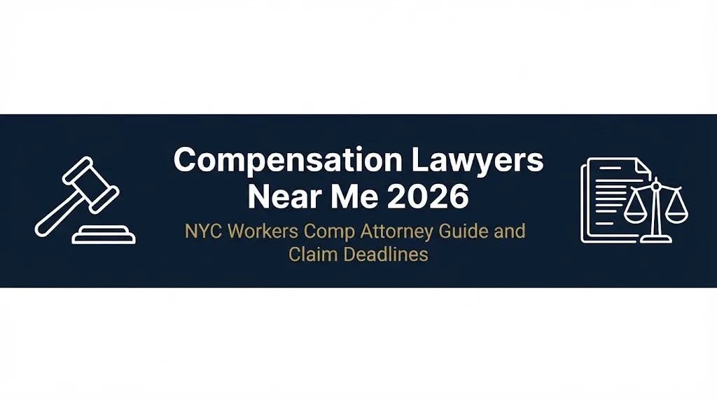 Compensation lawyers near me 2026 banner with NYC workers comp guide text.