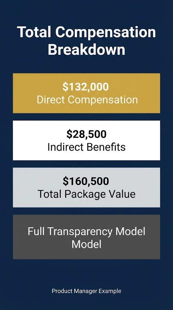 Compensation package example chart showing direct pay and benefit value breakdown.