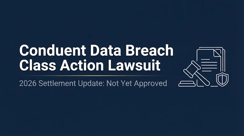 Conduent data breach class action lawsuit 2026 settlement update banner.