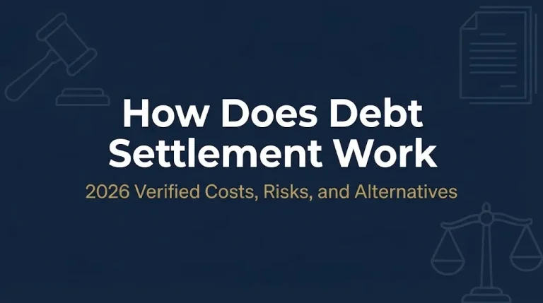 Debt settlement process 2026 banner showing headline and verified costs and risks.