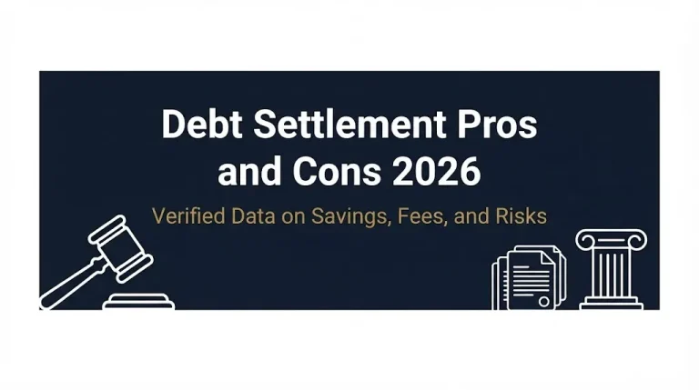 Debt settlement pros and cons 2026 banner with verified savings and fee data.