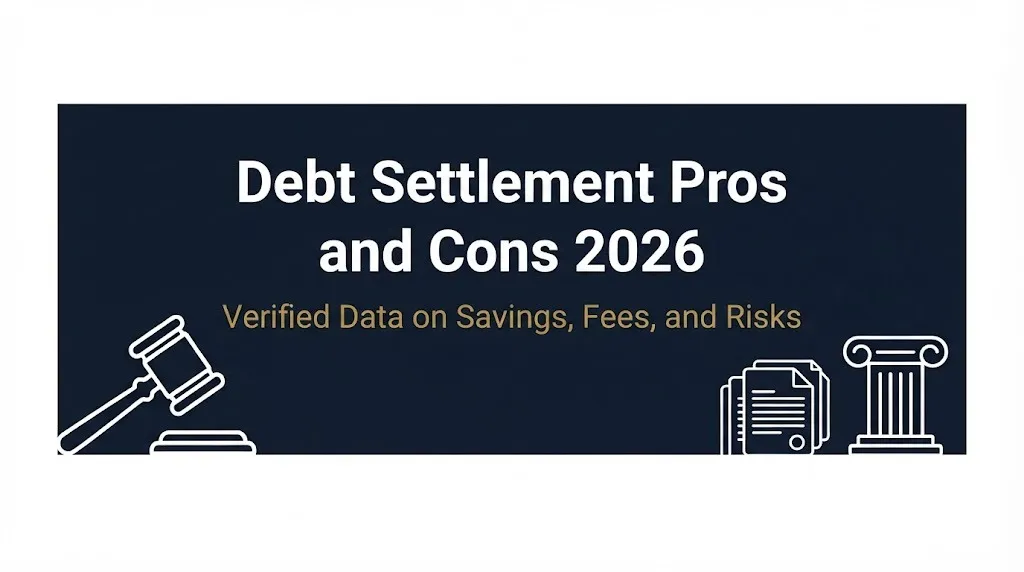 Debt settlement pros and cons 2026 banner with verified savings and fee data.