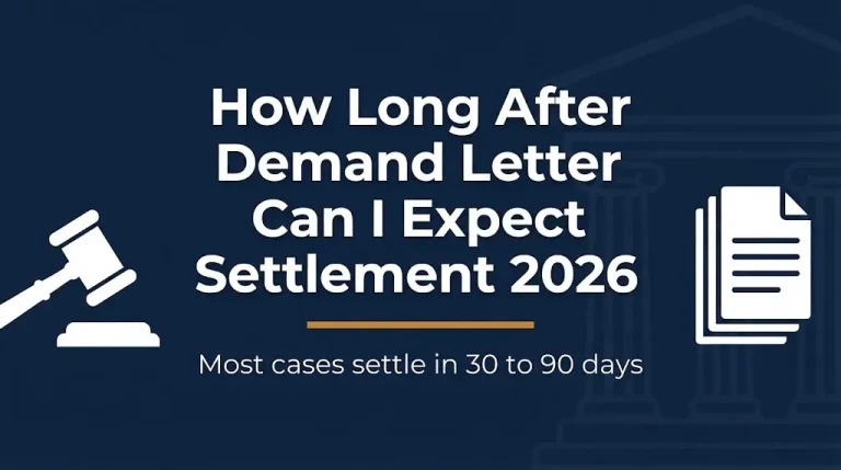 Demand letter settlement timeline 2026 banner showing 30 to 90 day window and legal symbols.