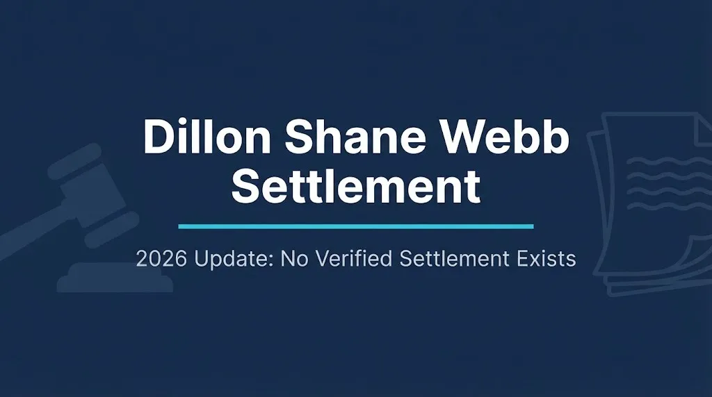 Dillon Shane Webb settlement 2026 status showing no verified settlement or payout amount exists.