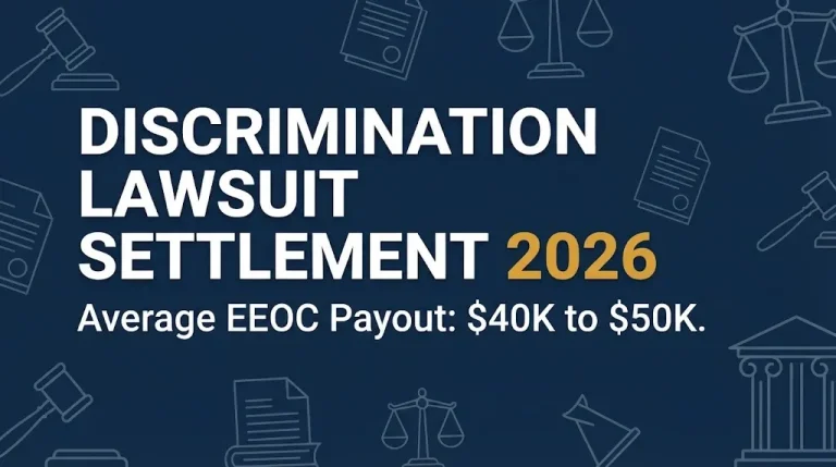 Discrimination lawsuit settlement 2026 guide showing average EEOC payout range and claim deadlines.