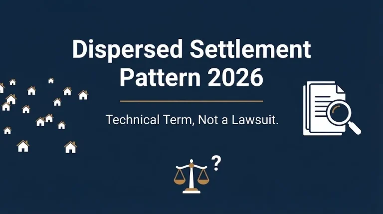 Dispersed settlement pattern 2026 hero banner explaining it is a technical term, not a lawsuit