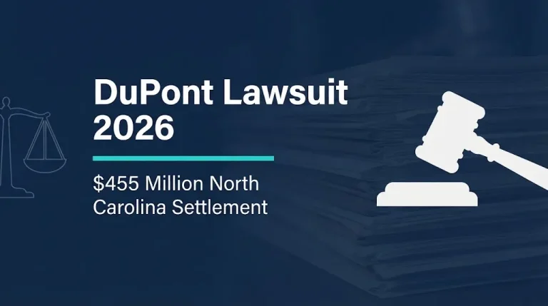 DuPont lawsuit 2026 hero banner with $455 million North Carolina settlement headline