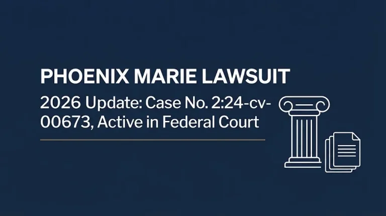 Editorial banner on the Phoenix Marie lawsuit showing its active federal case number and 2026 status.