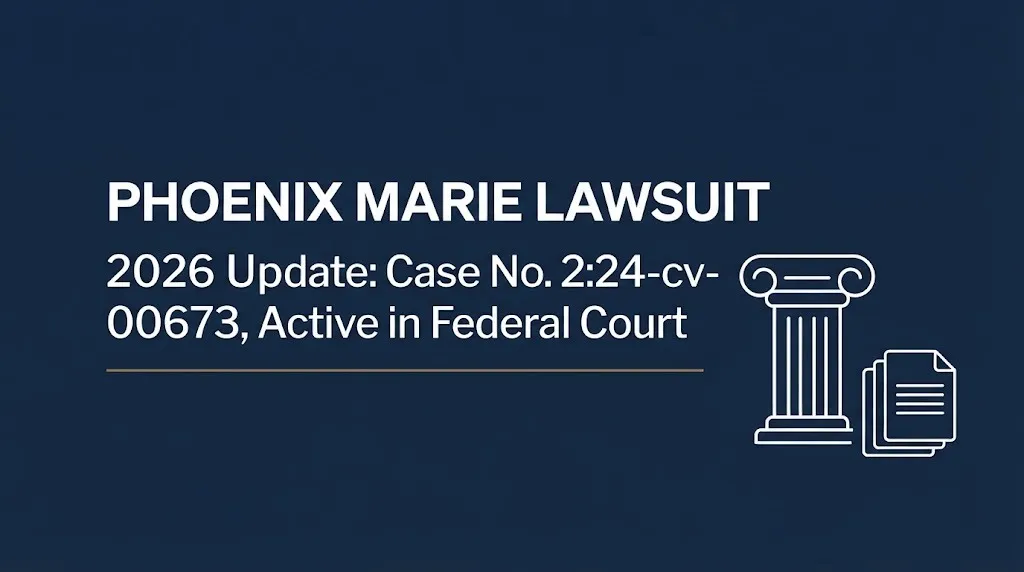 Editorial banner on the Phoenix Marie lawsuit showing its active federal case number and 2026 status.