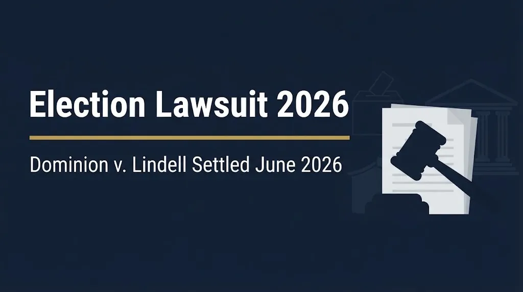 Election lawsuit 2026 guide with Dominion v. Lindell settlement date of June 2026.