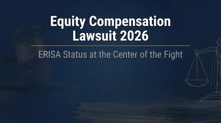 Equity compensation lawsuit 2026 banner showing ERISA status at the center of the fight.
