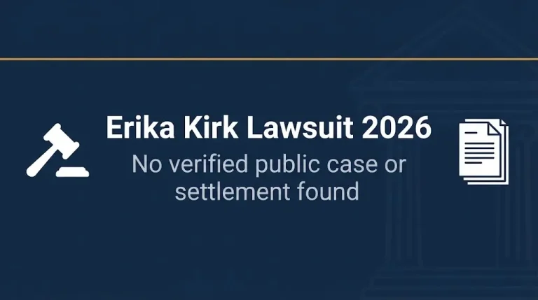 Erika Kirk lawsuit 2026 banner showing no verified public case or settlement.