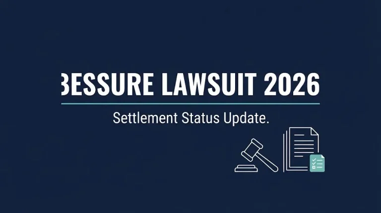 Essure lawsuit 2026 settlement status banner with gavel and document icons on navy background