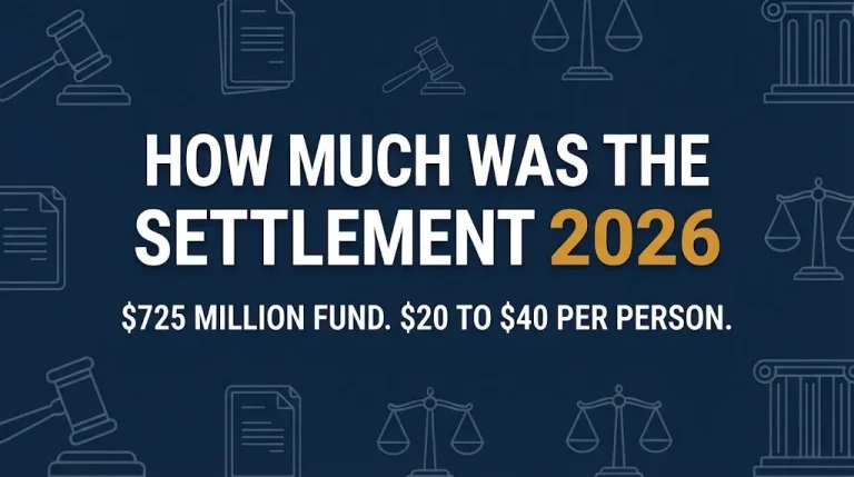 Facebook settlement 2026 guide showing 725 million dollar fund and 20 to 40 dollar per person payout.