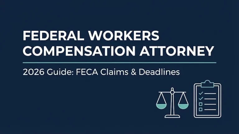 Federal workers compensation attorney 2026 guide banner showing FECA claims and deadlines