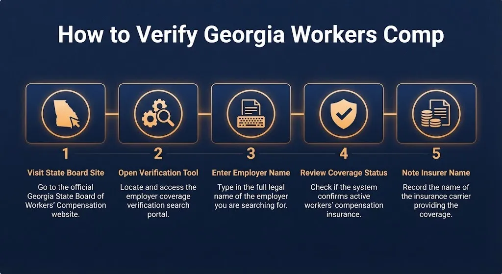Five steps to verify Georgia workers compensation coverage online.