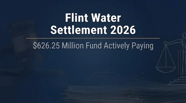 Flint water settlement 2026 banner showing $626.25 million fund actively paying claimants.