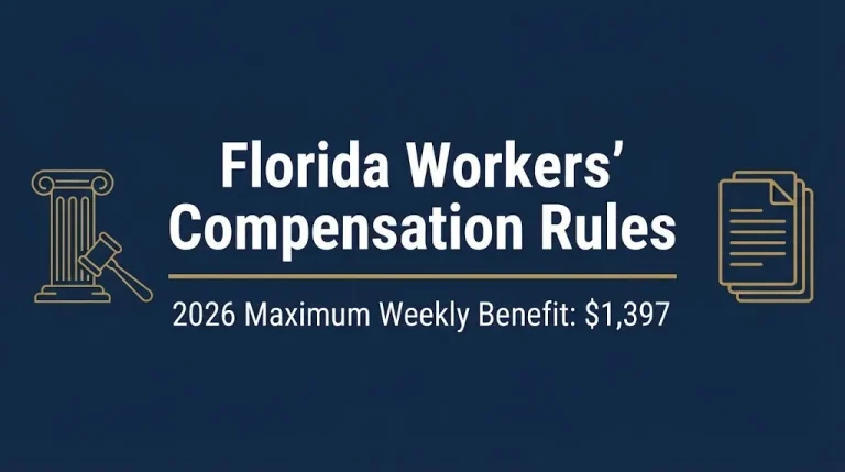 Florida workers compensation rules 2026 banner showing maximum weekly benefit of 1,397 dollars.