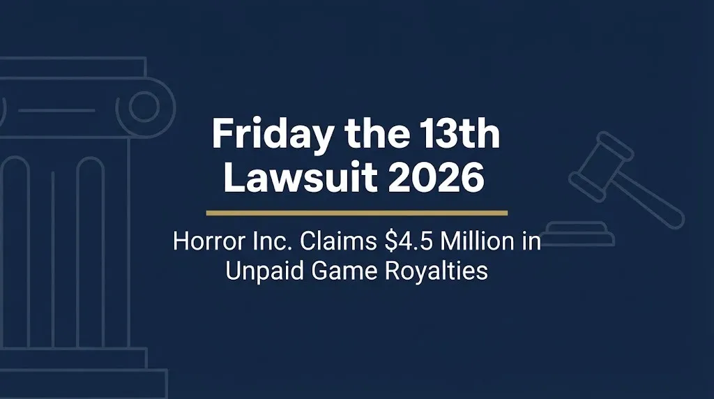 Friday the 13th lawsuit 2026 banner showing the $4.5 million royalty dispute over the video game.
