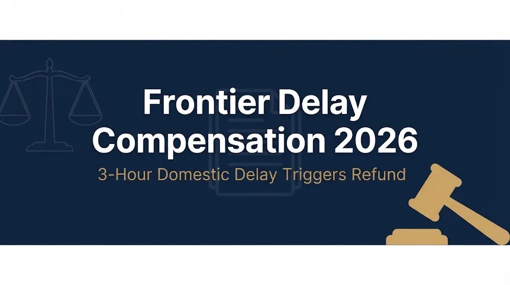 Frontier delay compensation 2026 hero banner showing 3-hour domestic delay threshold.