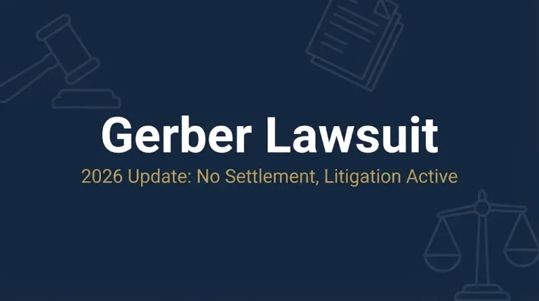 Gerber baby food lawsuit 2026 banner showing active litigation with no settlement.