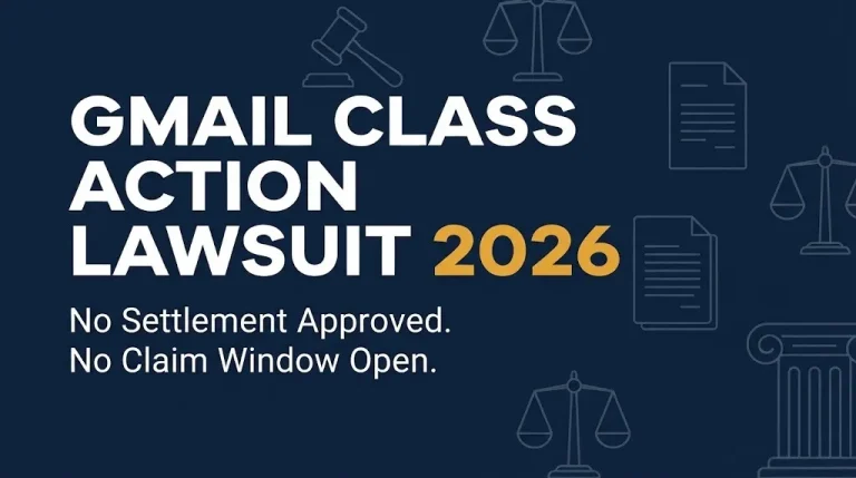 Gmail class action lawsuit 2026 status showing no settlement approved and no claim window open.