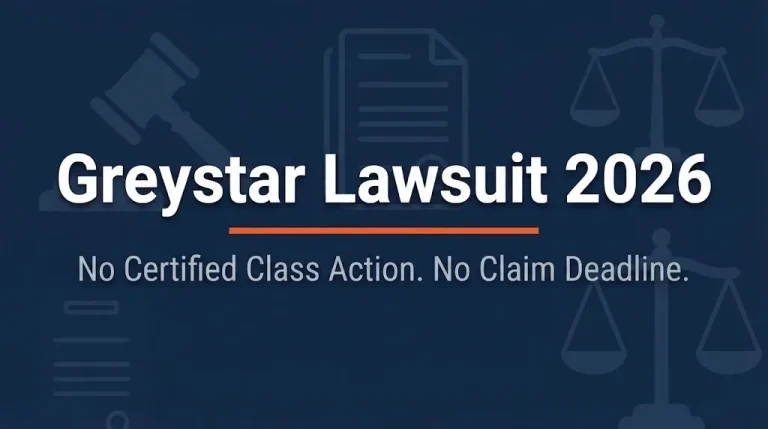 Greystar lawsuit 2026 status banner showing no certified class action and no claim deadline.