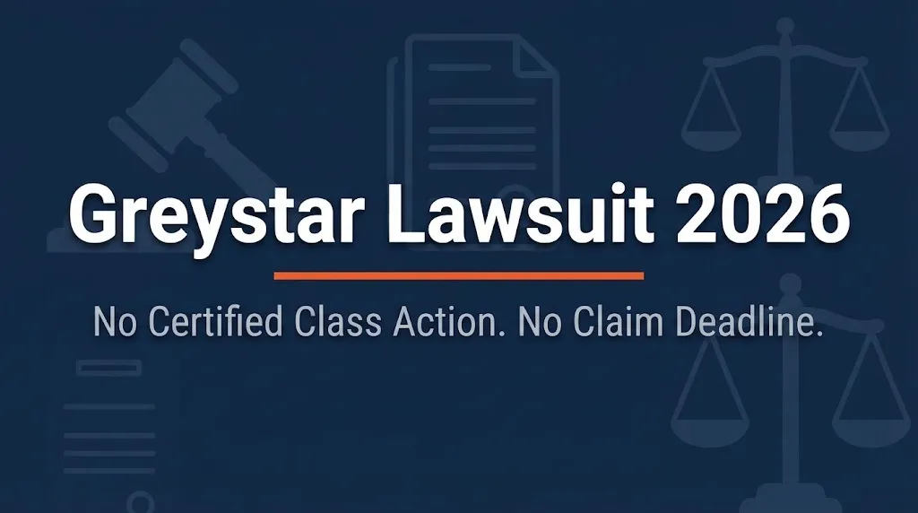 Greystar lawsuit 2026 status banner showing no certified class action and no claim deadline.