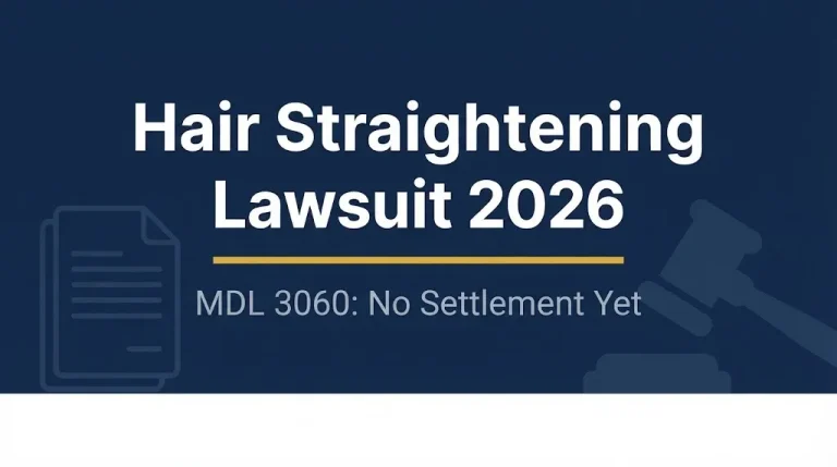 Hair straightening lawsuit 2026 hero banner with gavel and document icons