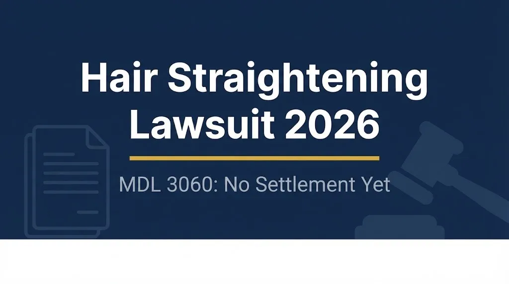 Hair straightening lawsuit 2026 hero banner with gavel and document icons