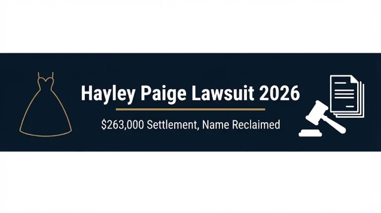 Hayley Paige lawsuit 2026 banner with $263,000 settlement and name reclaimed details.