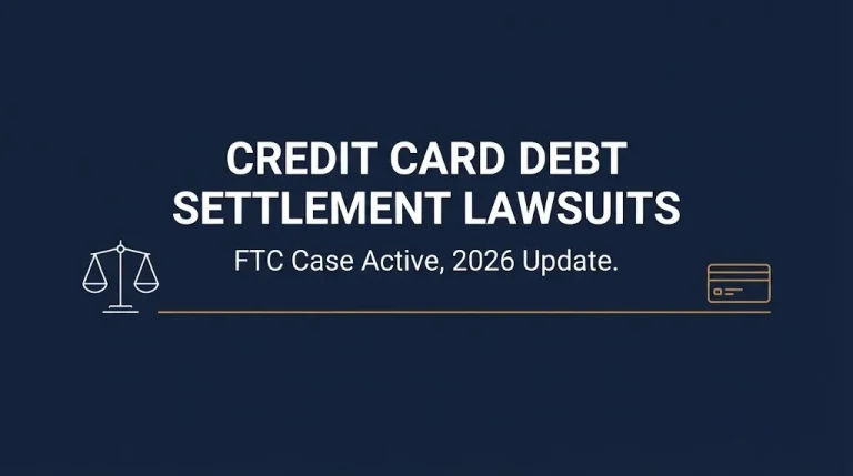 Hero banner about credit card debt settlement lawsuits showing the active FTC enforcement case as of 2026.