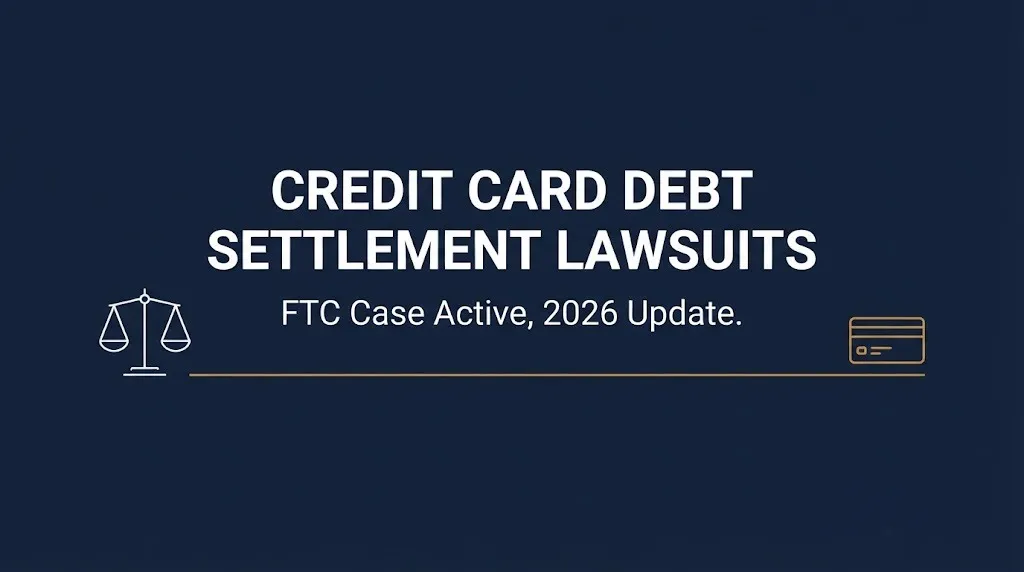 Hero banner about credit card debt settlement lawsuits showing the active FTC enforcement case as of 2026.