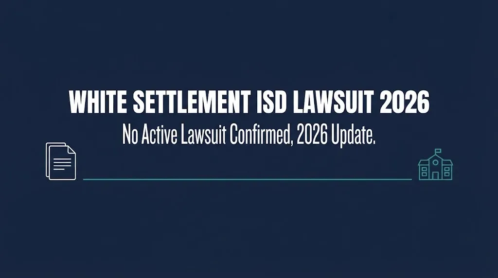 Hero banner about the White Settlement ISD lawsuit search showing no active lawsuit confirmed as of 2026.
