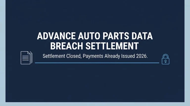 Hero banner for the Advance Auto Parts data breach settlement showing the claim window is closed and payments were issued.