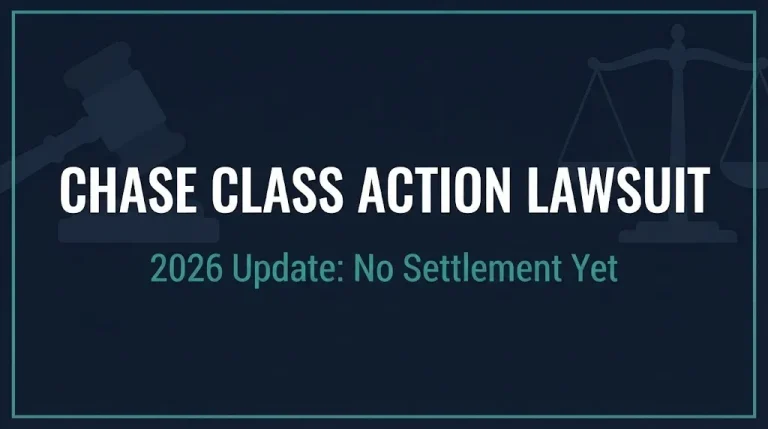 Hero banner for the Chase class action lawsuit 2026 update showing no settlement has been reached yet.