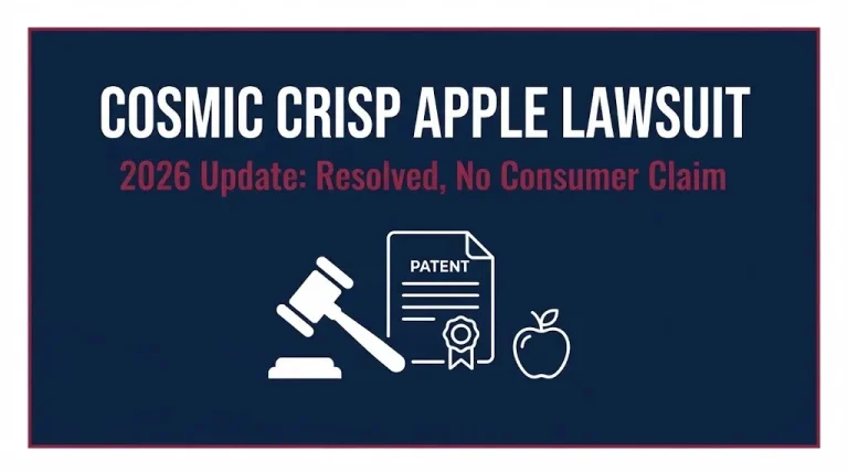 Hero banner for the Cosmic Crisp apple lawsuit 2026 update showing the case is resolved with no consumer claim.