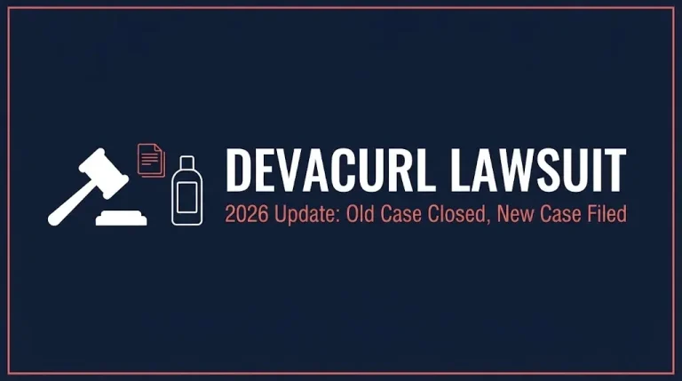 Hero banner for the DevaCurl lawsuit 2026 update showing the old settlement closed and a new case filed.