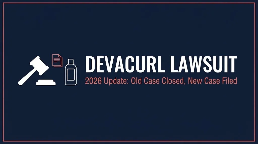 Hero banner for the DevaCurl lawsuit 2026 update showing the old settlement closed and a new case filed.