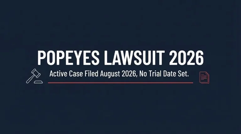 Hero banner for the Popeyes lawsuit 2026 update showing the active case filed in August with no trial date set.
