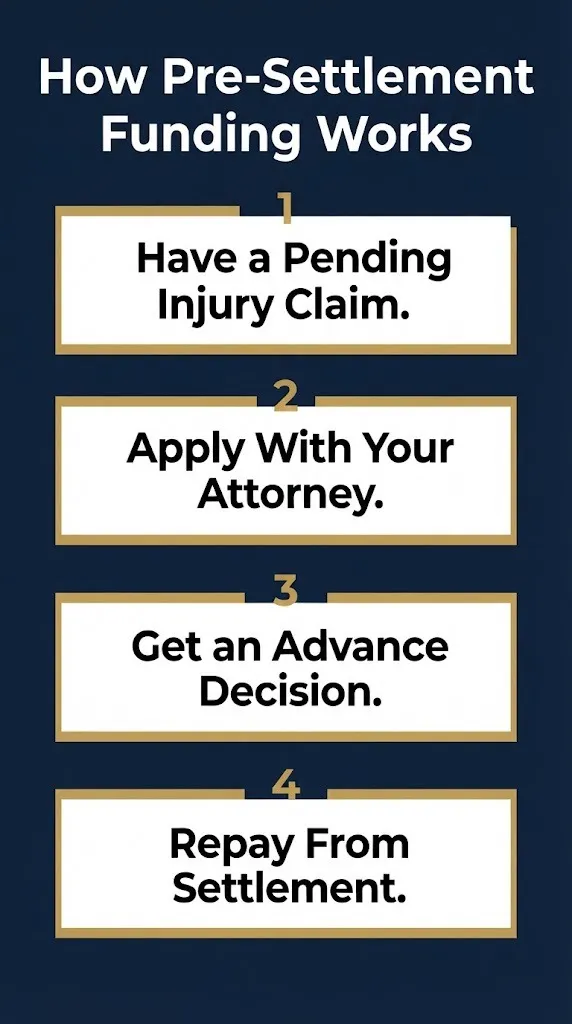 How Oasis pre-settlement funding works in four steps from application to repayment from settlement.