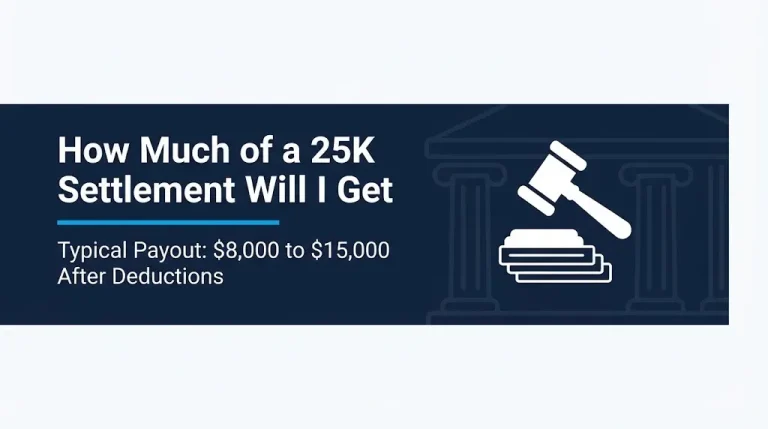 How much of a 25k settlement will I get banner showing typical payout range after deductions.