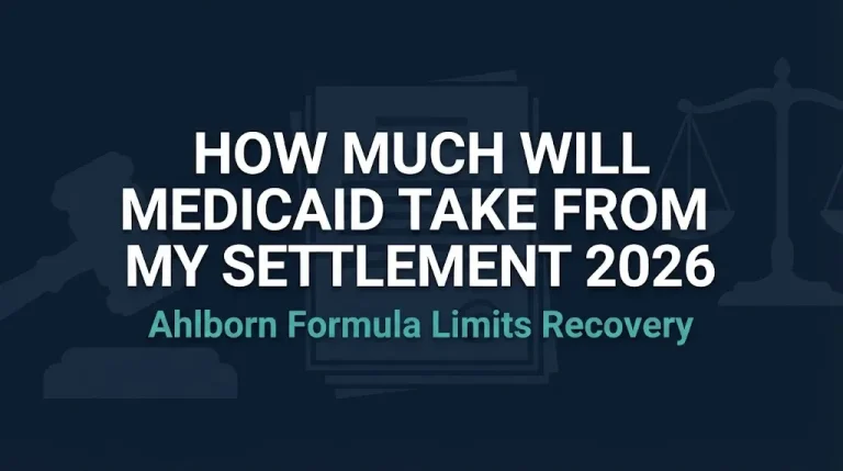 How much will Medicaid take from my settlement 2026 hero graphic showing Ahlborn formula and lien reduction