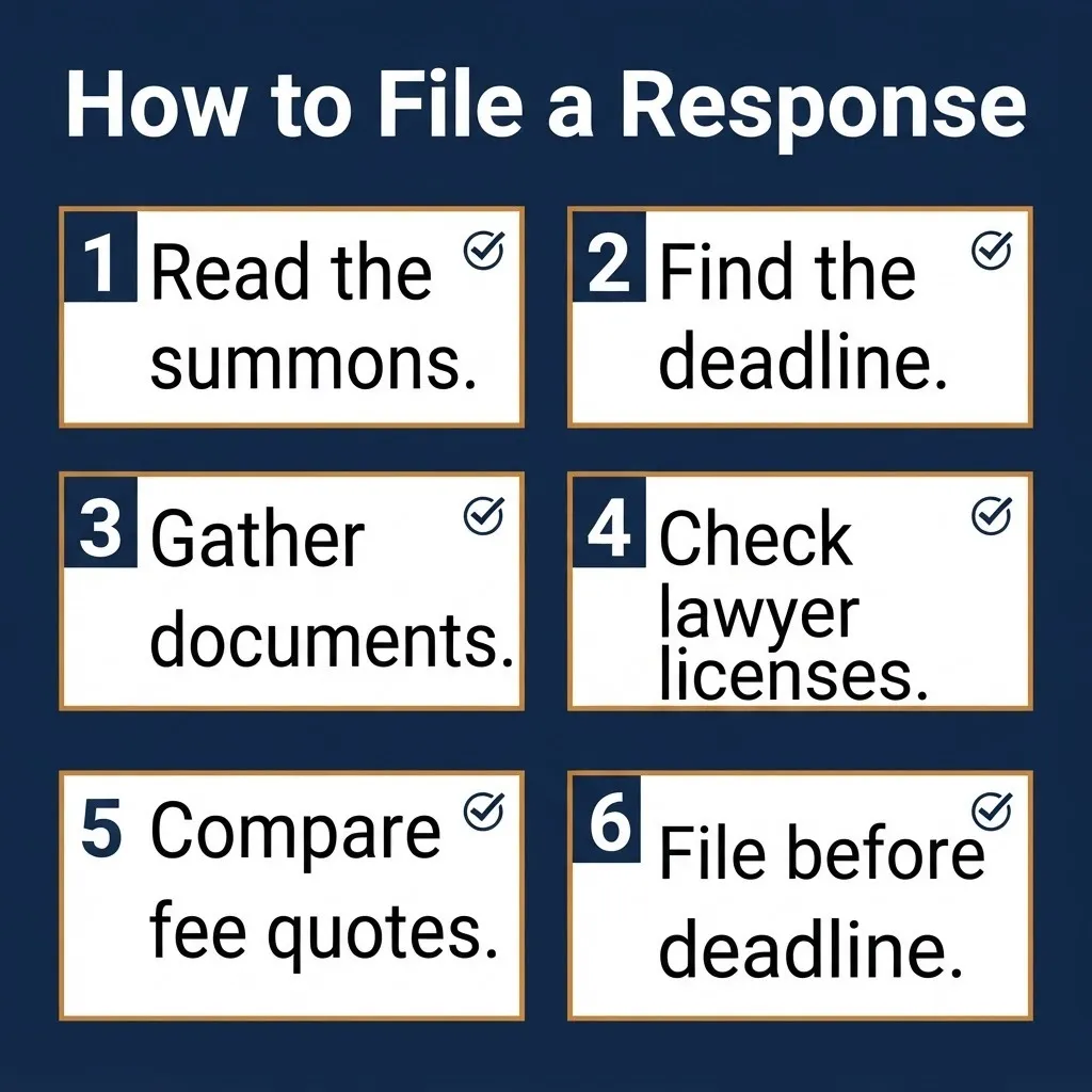 How to file a civil lawsuit response steps with lawyer verification and deadline checklist.