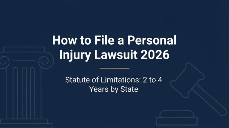 How to file a personal injury lawsuit 2026 banner showing 2 to 4 year statute of limitations.